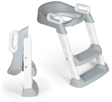 Ms - Adattatore WC con scala - Adattatore con sedile imbottito per WC - Pieghevole e regolabile in altezza riduttore WC per bambini con manici e base antiscivolo da 1 a 7 anni