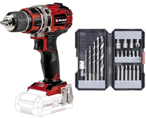 Einhell Taladro/destornillador con Batería TE-CD 18/50 Li BL Solo Power X-Change (18 V, máx. 50 Nm, portabrocas de 13 mm, sin Batería ni Cargador) + Kit de brocas/puntas