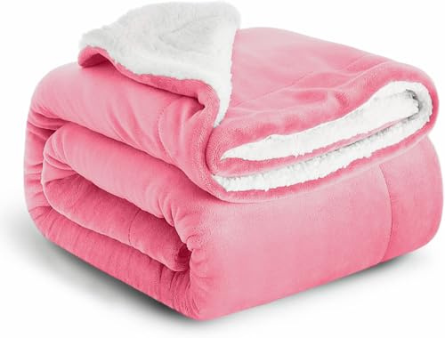 Casabella Sherpa Fleece Blanket - Plush Sofa Throw, Fleece Blanket for King Size Bed - Thick Warm Throw Blanket - Soft Fluffy Bedding, Travel Accessories - King Size Bed, Blush Pink, 200x240cm
