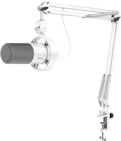 FIFINE Micrófono dinámico con brazo de brazo, micrófono XLR vocal de estudio, kit de micrófono USB para PC con botón de silencio, perilla de volumen, conector para auriculares, para grabación de