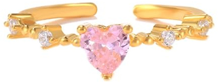 Epinki 9K/14K Gold Verlobungsring, Hohl Herz Offen Verstellbar Hochzeitsring Au375/ 585 Gold mit Rose Saphir Rosa Herzschliff Echtschmuck für Damen, Gr.47-62