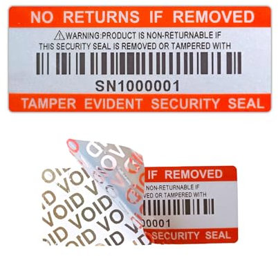Barcode-Sicherheitsetiketten Dumb Silber PET Garantie Void Aufkleber mit Seriennummer wasserdichte Manipulationssichere Siegel Etikett (5x2cm,120pcs) (Red)