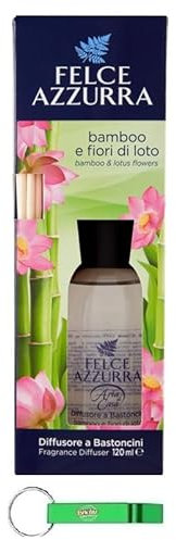 Felce Azzurra - 12 deodorante per ambienti con bastoncini - Diffusore a Bastoncini - Profumo di bambù e fiori di loto 120 ml + portachiavi Beni Culinari