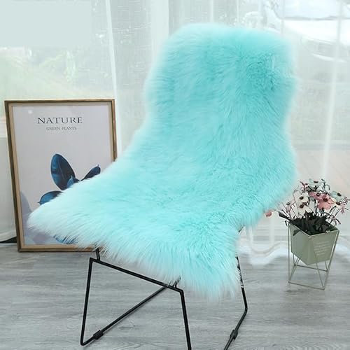 Sitzbezüge aus Schaffell, Stuhlkissen, Teppich, zottelig, flauschig, Hellblau, 60 x 100 cm