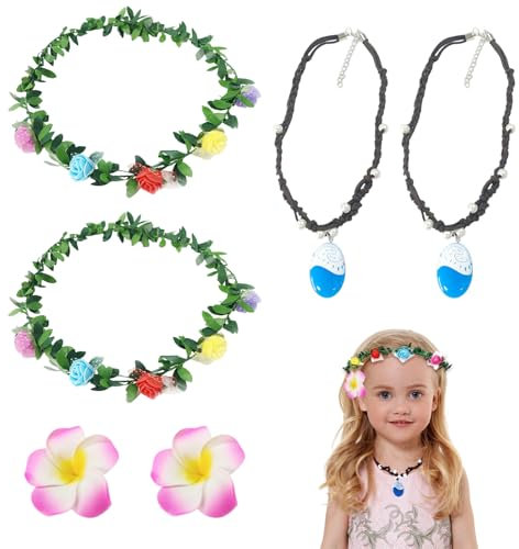 SAIIURV 6 Stück Mädchen Prinzessin Vaiana Halskette Zubehör Stirnband Prinzessin Party Kleid Mädchen Abenteuer Kleidung Kinder Geburtstag Urlaub Halloween Cosplay (6 Stück)