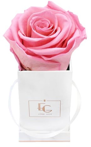 Emmie Gray Classic Infinity ROSENBOX | Marble Rosegold | Eckige Flowerbox - Infinity Rosen in Grauer Samtbox - 1-3 Jahre Haltbarkeit - Echte Rosen, die jahrelang blühen (Bridal Pink)