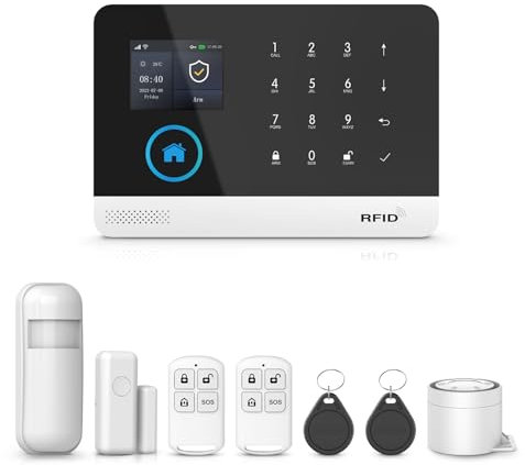 Sistema de alarma inalámbrico, WiFi 4G Tuya Smart Living App Push con sensor de puerta y ventana, sensor de movimiento PIR, control remoto, compatible con Alexa y Google