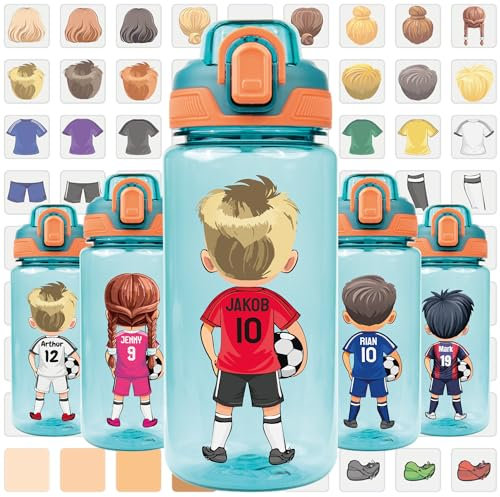 EarlyBird Noki Trinkflasche V2 Mein Klub mit personalisierten Fußball-Avatar zum selbst gestalten, 600ml, Heim-Vereins-Farben, Trikot-Nummer und Name, Grün