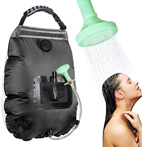Unniweei Portable Solar Shower Bag, 20L Solar Heating Camping Shower Bag with Removable Hose and On/Off Switch Shower Head, Compact Camping Shower for Camping, Hiking, Travel, Beach Swimming