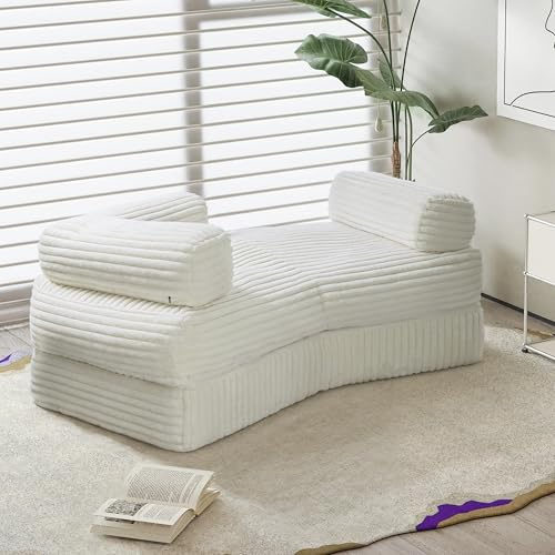BNCKTRD Ecksofa Eckcouch Wohnlandschaft mit Schlaffunktion Cord Big Schlafsofa Couch für Wohnzimmer und Schlafzimmer，Gepolstert Chaiselongue Bettsofa Beige