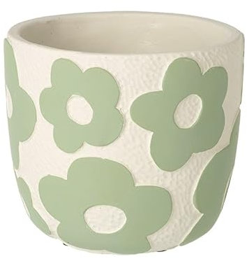 Heaven Sends Small Green Flower Pattern Ceramic Flower Pot – Decorative Indoor Planter 14cm for Succulents, Houseplants or Garden Display