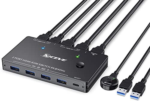KVM Switch 2 Computers 1 Monitor, USB 3.0 8K@30Hz HDMI KVM Switch 2PC 1 Monitor für 2 Computer teilen Tastatur, Maus, Drucker und einen HD-Monitor