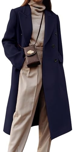 IDEALSANXUN Womens Long Wool Coats Fall Winter Double Breasted Trench Coat Peacoat
