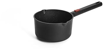 Woll Eco Logic QXR Stieltopf - Induktiv -, Ø 18 cm, 10 cm hoch, 2.0 Liter, mit abnehmbarem Stiel - Geeignet für alle Herdarten, PFAS-frei, Antihaft-Versiegelung, Aluminiumguss, backofenfest, schwarz