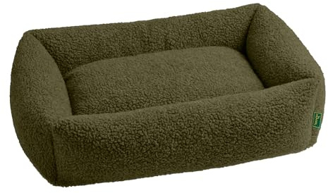 HUNTER Hundesofa KUMARA, Farbe: Khaki, kuschelig weicher Teddyplüsch, Rutschhemmende Unterseite, wendbares Innenkissen, trendig, großzügige Füllung, Bezug maschinenwaschbar, Größe: 80 x 60 cm