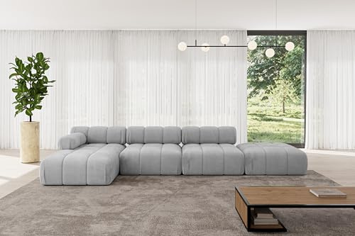 ALTDECOR Modulares Sofa Ecksofa in L-Form Corner modular Sofa Eckcouch Couch Wohnlandschaft Cauchsofa Polstersofa Lizur-L2-380x160x70 cm Hellgrau