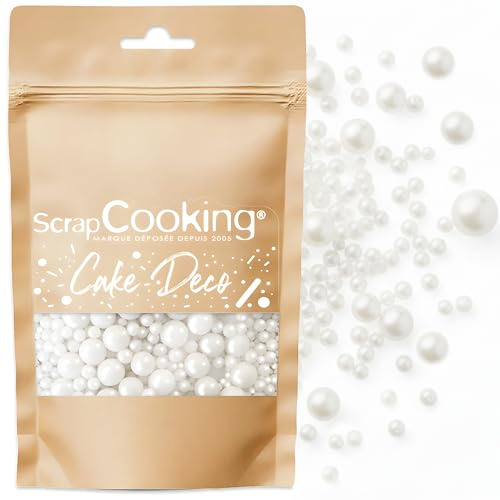 ScrapCooking - Perles Nacrées 60 g - Décorations Alimentaires Pâtisserie - Décors Sucrés Comestibles - Boules Sprinkles - Pour Desserts, Gâteaux, Bûches - Noël, Anniversaire - Blanc - 7470