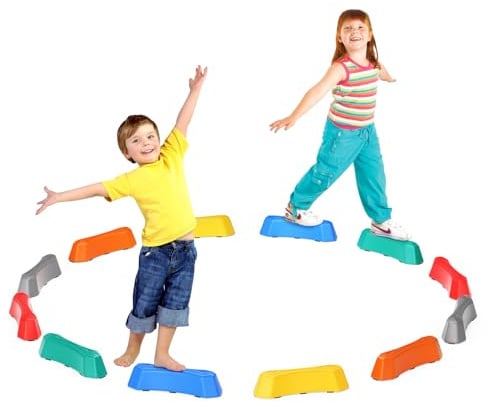 Trsaow Stepping Stones for Kid,12pcs Non-Slip Balance Beam for Kids, Kids Fitness Equipment Promotes Balance Coordination Skills Obstacle Courses Sensory Toys,Indoor & Outdoor Play