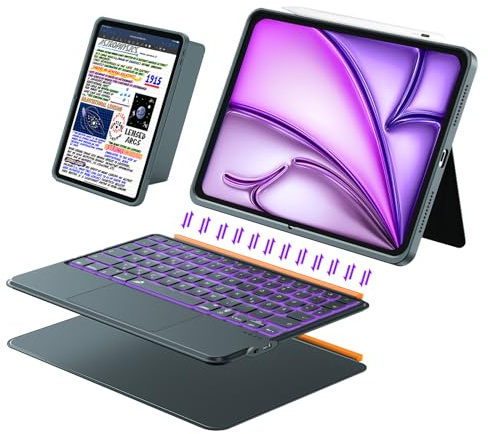 Custodia per iPad Air da 13 (M3 M2, 2025 2024), tastiera wireless per iPad Pro 12,9 6/5/4/3a generazione, magnetica staccabile con retroilluminazione a 7 colori, trackpad, orizzontale/verticale