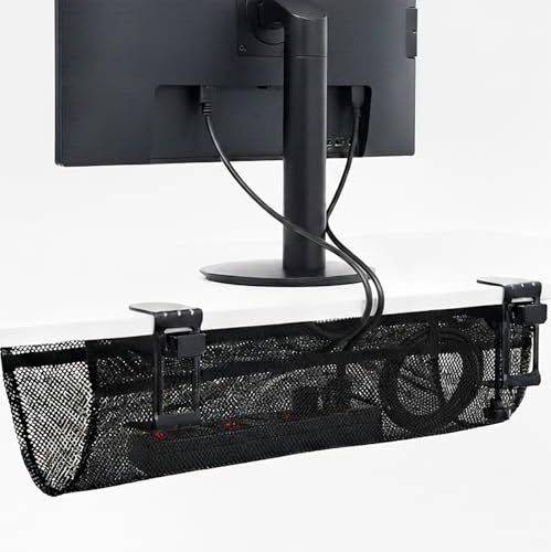 VIVO No Drill Clamp-on 24 inch Mesh Net Under Desk Cable Management Wire Organizer, Adjustable Home Office Standing Desk Cord Storage, Black, DESK-AC24MH