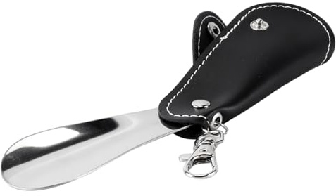 Ausi Mini chausse-pied en métal, 11,2 cm, chausse-pied court en métal, robuste pour les voyages et le camping (noir)