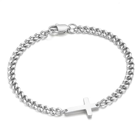 TINGN Geschenke für Männer Armband Herren 316L Edelstahl Armbänder für Herren Cuban Figaro Box Panzer Kette mit Kreuz Armband Geschenke für Papa Freund Ehemann Sohn