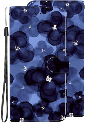 Hülle für Nokia 5.3, PU Lederhülle, 360 Stoßfest, Schutzhülle, Flip Case Cover, Brieftasche, Handytasche,Wallet Klapphülle Handyhülle für Nokia 5.3,Tintenblaue Blüten