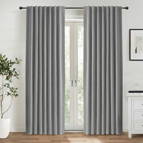 INOVADAY 100% Verdunklungsvorhänge Taubengrau 2 Stück, H 245 x B 140 cm | Gardinen Blickdicht Wohnzimmer, Vorhang Blickdicht Leinenoptik, Thermovorhang, Geräuschreduzierend, Flexibel Aufzuhängen,OEKO