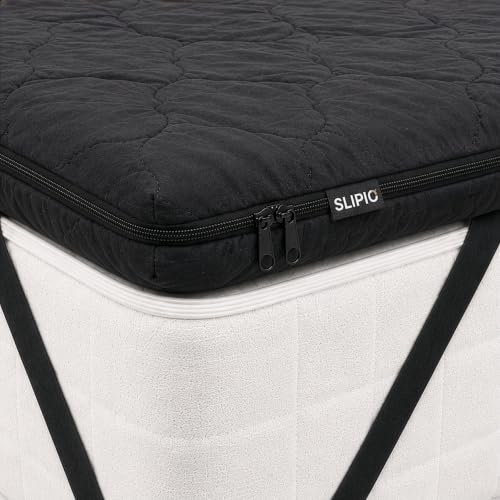 SLIPIO Matratzentopper 130x200 cm Schwarz | 5 cm Höhe | Ergo+ orthopädischer Komfortschaum | Waschbar & Hypoallergen | Mattress Topper 130x200