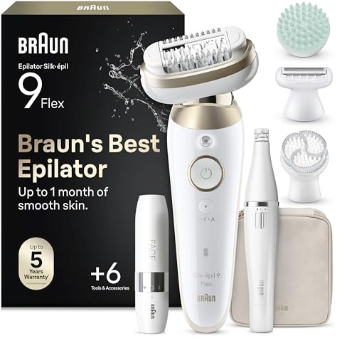 Braun Epilierer Damen Silk·épil 9 Flex SkinSpa, 9-681 3D, Wasserdicht, Gold | All-in-One Set, 360° Kopf für Eine Einfache Haarentfernung, Inkl. FaceSpa Haarentfernungsgerät Und Mini Gesichtsrasierer
