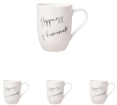 Villeroy & Boch – Statement Becher Mit Henkel Happiness Is Homemade 11,5X8X10,5 Cm, Weiße Porzellan Tasse 280 Ml (Packung mit 4)