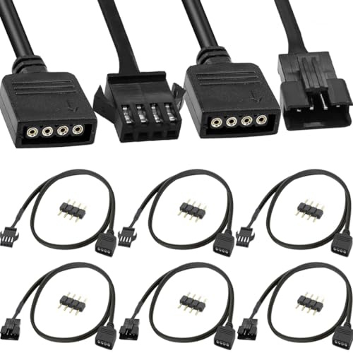 HAAMNING7 4-Pin RGB Extension Cable To 4-Pin Male/Female Adapter Cable Cord 12v For LED Strips, Computer Fans, Motherboards (0.98 Ft, 3 Male Wires, 3 Female Wires) With 6 pcs 4-Pin Male Pins