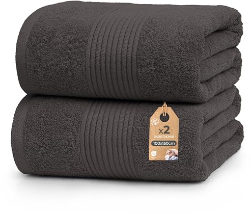 Cloud Pillow 2er Set Badetücher 100x150 cm – Badetuch Groß 100% Baumwolle - Duschtücher 500 g/m2 - Weich, Saugstark und Langlebig – Oeko-TEX - Ideal für Bad & Wellness - Dunkelgrau