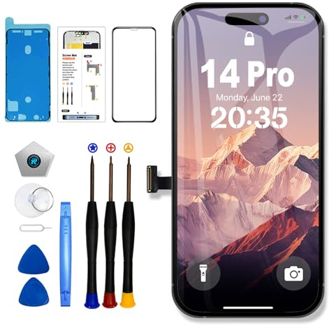 EFaith für iPhone 14 Pro Display 6,1 Full HD LCD 3D Touch Screen | 6,1 Zoll Full HD LCD mit 3D Touch | Kompletter Ersatzbildschirm mit Werkzeug | Inkl. Einbaurahmen