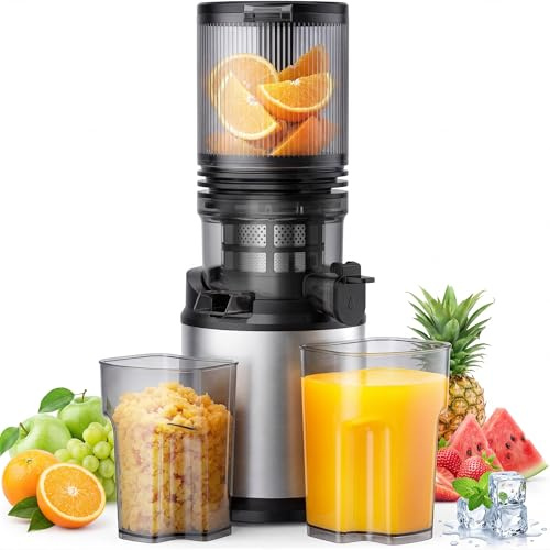 Entsafter Gemüse und Obst, Elektrische Saftpresse mit 130mm Breit Einfüllschacht für Ganze Früchte 250W Slow Juicer für Saft, Smoothie & Sorbet, Kaltpress-Entsafter Leicht zu Reinigen, Leise