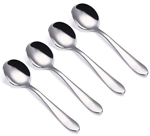 VANRA 4-teiliges Kinderlöffel, rund, Edelstahl, Kinder-Esslöffel, Kinder-Silberbesteck, 14,73 cm (4 runde Schaufeln)