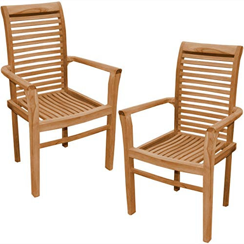 Teako Design 2 Stück Stapelstühle Cosenza Teak Massivholz Höhe der Stuhllehne 95 cm Gartenstuhl Wetterfest Teakholz