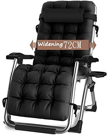 DQCHAIR Schwerelosigkeit Chaise Lounges Patio Lounger Klappstuhl Outdoor Verstellbare Liege Strand Camping Tragbaren Stuhl Für Schwere Menschen Mit Kissen (Color : Black)