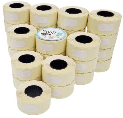Swift 26 x 12 mm Price Gun Labels White 30 Rolls 30,000 Labels Stickers CT4 Wavy Edge Pricemarker Tags Fits Many Pricing Labellers, Bulk Compatible Refill for Retail Shop and Price Tagging