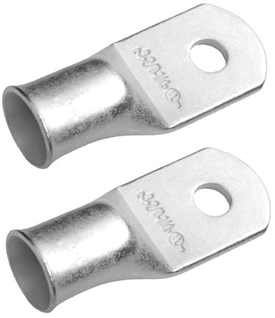 SELTERM 2/0 AWG (70 mm²) - 1/4 (M6) ⌀ Hole UL Marine Grade Wire Lugs, Battery Cable Ends, Tinned Copper Eyelets, Tubular Ring Terminal Connectors [B76] - 2 Pack