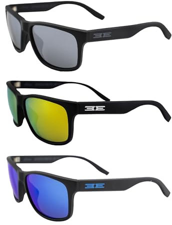 3 Pairs Epoch Delta Golf Sport Polarized Riding Black Frame Sunglasses 1 Smoke Lenses, 1 Yellow Mirror Lenses, 1 Blue Lenses