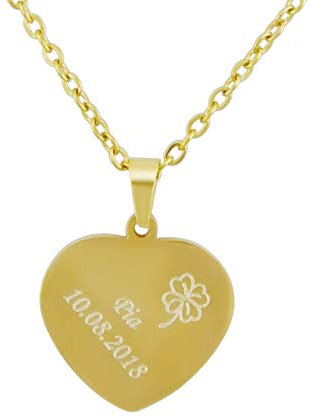Hanessa Personalisierte Kette mit Gravur Edelstahl 50 cm mit Anhänger Herz in gold - Personalisierte Halskette für Frauen - Personalisierter Schmuck Damen Kettenanhänger