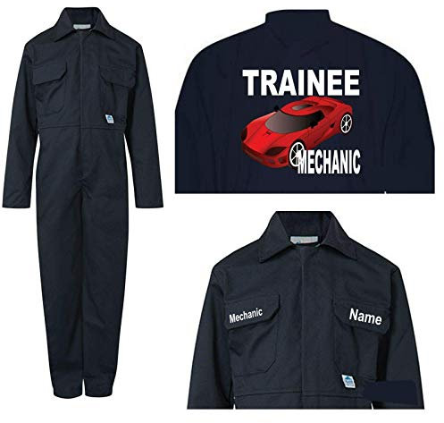 Kids children boiler suit overalls customise personalise trainee car mechanic in red or blue