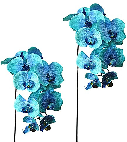 Künstliche Phalaenopsis Blumen – Gefälschte Phalaenopsis Blumen Zweige mit echt berührenden Orchideen Blumen und realistischer Langer Stiel für Zuhause Büro Hochzeit Dekor (blau)