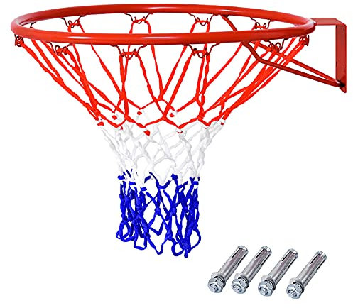 COSTWAY Panier de Basket-Ball avec Filet de Rechange 46CM en PE Durable Montage Mural ou sur Porte 4 Vis d'Expansion Intérieur/Extérieur pour Ados et Adultes
