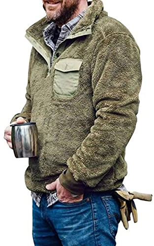 YAOTT Maglione da uomo in misto lana con orsetto e camicia in pile casual Antivento Giacca in Pile Outdoor Militare Caldo Cappotto Felpa Maglione Comfort All'aperto Softshell Verde 3XL