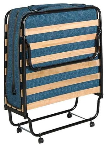 Aznar Cama Plegable Individual 80x190 cm con Colchón de Espuma Alta Densidad, Somier Metálico con Lamas de Madera, Portátil y Compacta para Invitados o Espacios Reducidos - 80x190 cm