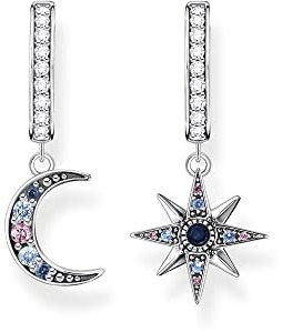 THOMAS SABO Sabo Creolen Royalty Stern und Mond mit Steinen aus 925 Sterlingsilber, Maße: ca. 2,9cm x 1,6cm, CR682-945-7