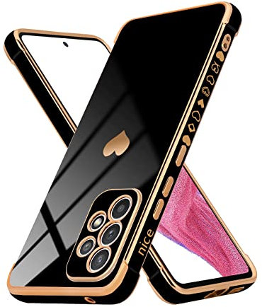 Urarssa Kompatibel mit Samsung Galaxy A53 5G Handyhülle Herz Mädchen Hülle Süß Galvanik Liebesmuster Silikon Schutzhülle Kameraschutz Stoßfest Bumper Case für Samsung A53 5G Schwarz