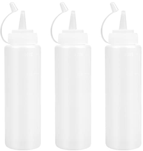 Naapesi 3 Piezas Botella de Salsa con Tapa, 250ml Dispensador de Botellas de Plástico, Transparente Squeeze Bottle, para Condimentos, Salsa de Tomate, Mayonesa, Salsa Picante Y Aceite De Oliva